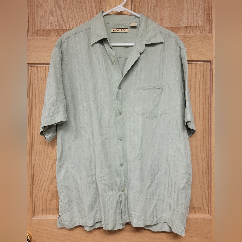 Havanera Co Mens Large Cuban Style Short Sleeve Button Front Shirt Linen (Ramie)